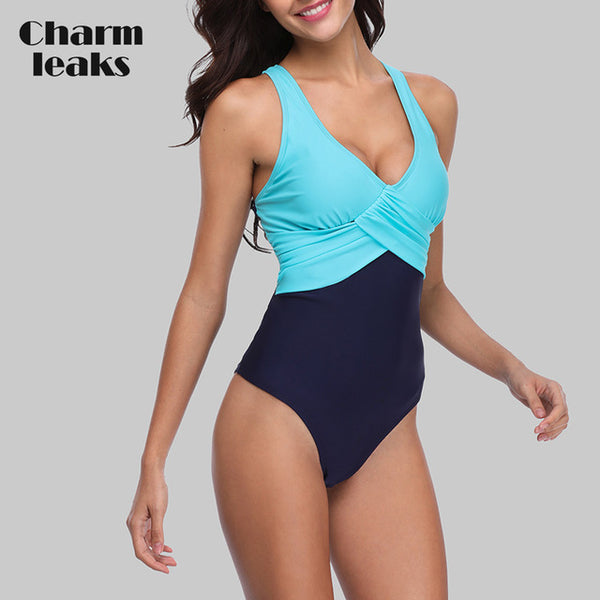 Charmleaks Women One Piece Swimwear Colorblock Swimsuit From Cross Sexy Bikini Beachwear Monokini Bathing Suit