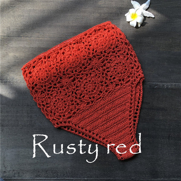 High Waist Bikini Plus Size Bottoms Thong Womens Crochet Flower Hollow Out Swimsuit Shorts Brazilian Bikini Swimwear