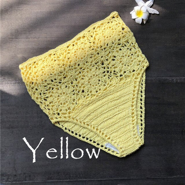 High Waist Bikini Plus Size Bottoms Thong Womens Crochet Flower Hollow Out Swimsuit Shorts Brazilian Bikini Swimwear