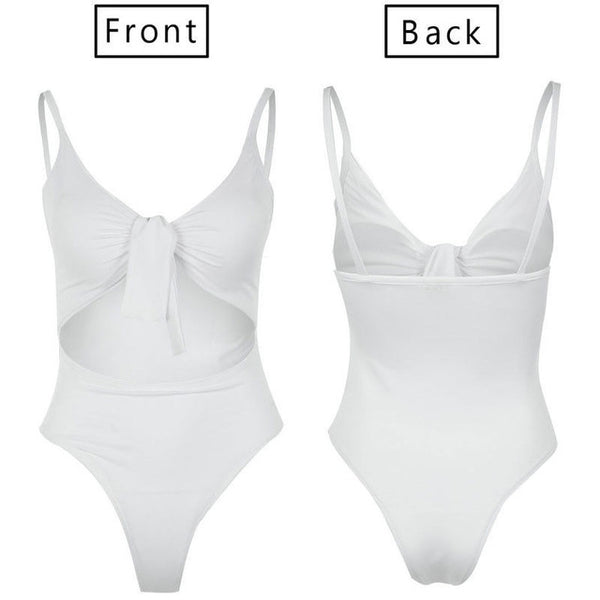 Summer Sexy Women One Piece Bikini 2019 Swimwear V-neck Bandage Bow Tie Backless Hollow out Swimsuit Swim Beachwear Bathing Suit