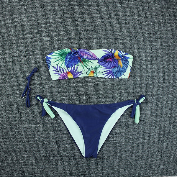 Sexy Bikini 2020 New Tube Top Print Floral Swimwear Women Beachweawr Bathing Swimsuit Bikini Set Two Piece Suits Biqiuni Summer