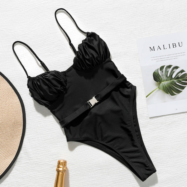 Brazilian woman swimsuit one piece monokini 2020 High cut black bikini thong bodysuits swimwear women Push up belt bathers new