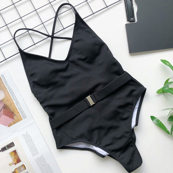Brazilian woman swimsuit one piece monokini 2020 High cut black bikini thong bodysuits swimwear women Push up belt bathers new