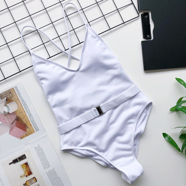 Brazilian woman swimsuit one piece monokini 2020 High cut black bikini thong bodysuits swimwear women Push up belt bathers new