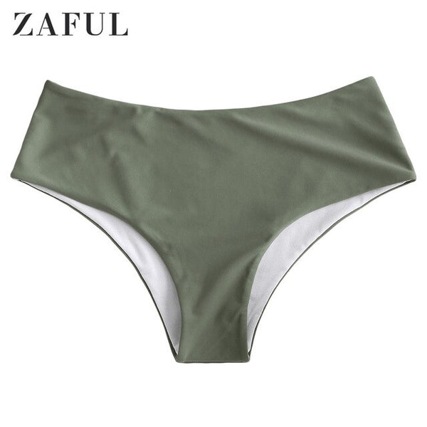 ZAFUL Plain Mid Waist Bikini Bottom Swimwear 2020 Women Briefs Side Ties Brazilian Bikini Bottom Swimsuit Classic Cut Bottoms