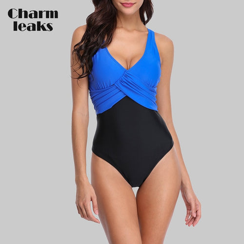 Charmleaks Women One Piece Swimwear Colorblock Swimsuit  From Cross Sexy Bikini Beachwear Monokini Bathing Suit