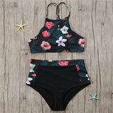 2018 New High Neck Bikinis Women Swimwear High Waist Swimsuit Retro Print Floral Crop Top Halter Bikini Set Bating Suit