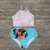 2018 New High Neck Bikinis Women Swimwear High Waist Swimsuit Retro Print Floral Crop Top Halter Bikini Set Bating Suit