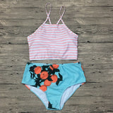 2018 New High Neck Bikinis Women Swimwear High Waist Swimsuit Retro Print Floral Crop Top Halter Bikini Set Bating Suit