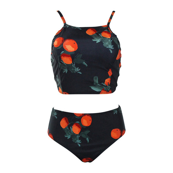 2018 New High Neck Bikinis Women Swimwear High Waist Swimsuit Retro Print Floral Crop Top Halter Bikini Set Bating Suit