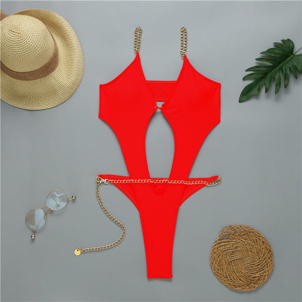 In-X High cut one piece swimsuit female Sexy monokini Chain bikini 2020 Hollow out swimwear women Bodysuit one-piece suits new