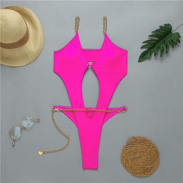 In-X High cut one piece swimsuit female Sexy monokini Chain bikini 2020 Hollow out swimwear women Bodysuit one-piece suits new