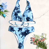 sexy girl bikinis set bikini 2020 swimwear women swimsuit vintage tie dye wire free low waist thong sale blue tank top bandeau