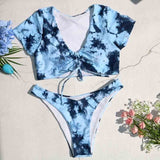 sexy girl bikinis set bikini 2020 swimwear women swimsuit vintage tie dye wire free low waist thong sale blue tank top bandeau