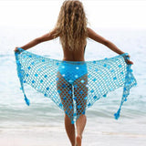 Sexy Women Wrap Skirts Fishnet Hollow Out Beach Wear Bottom Knitted Bikini Cover Up Bathing Suit Plain Lace Up Casual