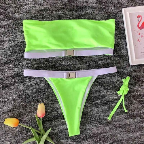 V bottom high cut bikini 2020 Buckle sexy swimsuit push up bathers Bandeau swimwear women bathing suit leopard micro bikini new