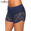 SEBOWEL Sexy Black Crochet Lace Skirted Bikini Summer Bottom One Piece Hollow Out Swimwear Skirt Women Swimsuit Swim Boyshorts