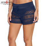 SEBOWEL Sexy Black Crochet Lace Skirted Bikini Summer Bottom One Piece Hollow Out Swimwear Skirt Women Swimsuit Swim Boyshorts