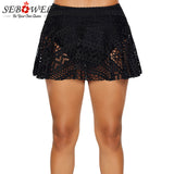 SEBOWEL Sexy Black Crochet Lace Skirted Bikini Summer Bottom One Piece Hollow Out Swimwear Skirt Women Swimsuit Swim Boyshorts