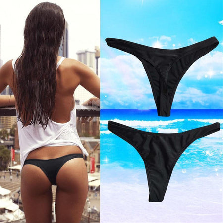 2019 Sexy Solid Thong Bikini Brazilian Cut Swimwear Women Bottom Adjustable Briefs Swimsuit Panties Underwear Thong Bathing Suit