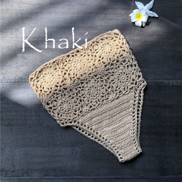 High Waist Bikini Plus Size Bottoms Thong Womens  Crochet Flower Hollow Out Swimsuit Shorts Brazilian Bikini Swimwear