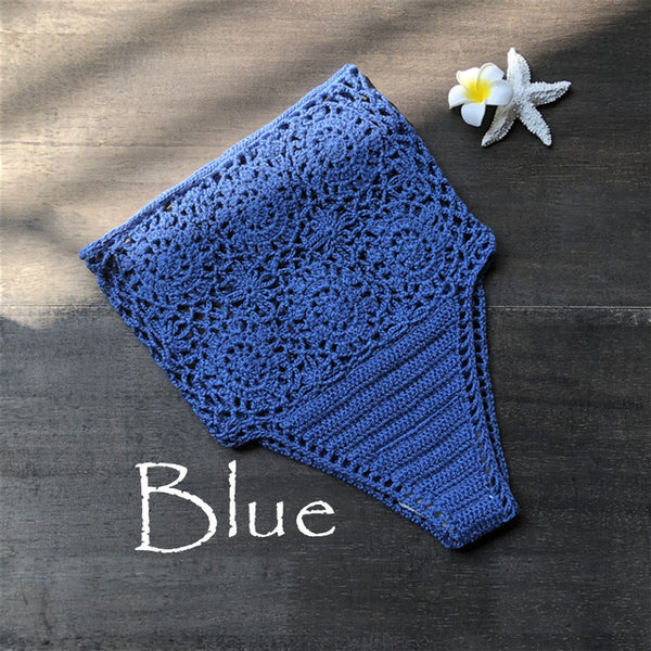 High Waist Bikini Plus Size Bottoms Thong Womens  Crochet Flower Hollow Out Swimsuit Shorts Brazilian Bikini Swimwear