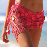 Sexy Women Wrap Skirts Fishnet Hollow Out Beach Wear Bottom Knitted Bikini Cover Up Bathing Suit Plain Lace Up Casual