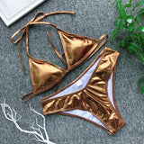 Bikinx Silver high cut swimwear women bathing suit V bottom sexy female swimsuit Push up bathers Shiny triangle bikini 2020 new