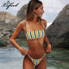 Sexy High Cut Bikini Set Brazilian Swimwear Women Stripe Print Bathing Suit Swimsuit Solid Backless Tube Top Summer Beachwear