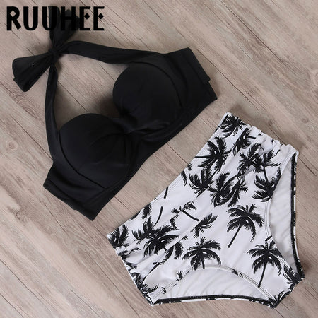 Sexy High Cut Bikini Set Brazilian Swimwear Women Stripe Print Bathing Suit Swimsuit Solid Backless Tube Top Summer Beachwear