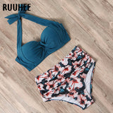 RUUHEE Halter TOP High Waist Bikini 2020 Women Bandage Swimwear Push UP Swimsuit Leopard Swimming Set Maillot De Bain Femme New