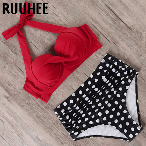 RUUHEE Halter TOP High Waist Bikini 2020 Women Bandage Swimwear Push UP Swimsuit Leopard Swimming Set Maillot De Bain Femme New