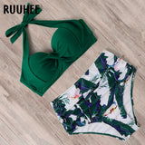 RUUHEE Halter TOP High Waist Bikini 2020 Women Bandage Swimwear Push UP Swimsuit Leopard Swimming Set Maillot De Bain Femme New