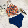 2018 New High Neck Bikinis Women Swimwear High Waist Swimsuit Retro Print Floral Crop Top Halter Bikini Set Bating Suit