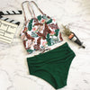 2018 New High Neck Bikinis Women Swimwear High Waist Swimsuit Retro Print Floral Crop Top Halter Bikini Set Bating Suit