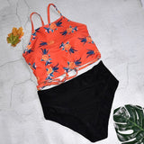 2018 New High Neck Bikinis Women Swimwear High Waist Swimsuit Retro Print Floral Crop Top Halter Bikini Set Bating Suit