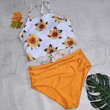 2018 New High Neck Bikinis Women Swimwear High Waist Swimsuit Retro Print Floral Crop Top Halter Bikini Set Bating Suit