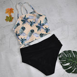 2018 New High Neck Bikinis Women Swimwear High Waist Swimsuit Retro Print Floral Crop Top Halter Bikini Set Bating Suit