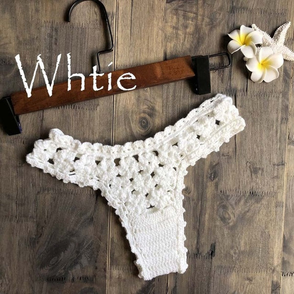 Women Unique Sexy Handmade Crochet Swimwear Bikini Bottom Hollow-out Low Waist Bathing Suit Triangle Briefs Swim knicker