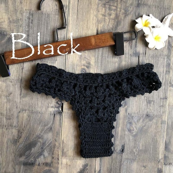 Women Unique Sexy Handmade Crochet Swimwear Bikini Bottom Hollow-out Low Waist Bathing Suit Triangle Briefs Swim knicker