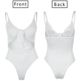 Summer Sexy Women One Piece Bikini 2019 Swimwear V-neck Bandage Bow Tie Backless Hollow out Swimsuit Swim Beachwear Bathing Suit