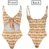 Summer Sexy Women One Piece Bikini 2019 Swimwear V-neck Bandage Bow Tie Backless Hollow out Swimsuit Swim Beachwear Bathing Suit