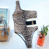 In-X Sexy Leopard one piece swimsuit One shoulder bikini 2020 High cut swimwear women monokini Padded bathing suit New bodysuit