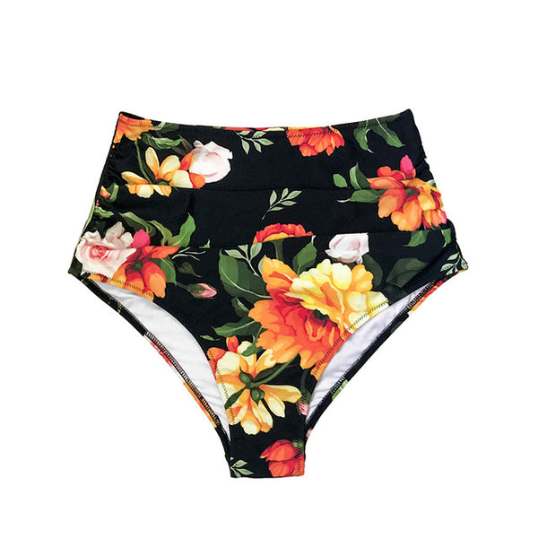 CUPSHE Black Floral Print Shirring High-waist Bikini Bottom Women Sexy Single Panties Bikini Briefs 2020 Swimwear Bathing Bottom