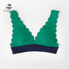 CUPSHE Green and Navy Scalloped Bikini Top Women Sexy Single Padded Bra 2020 Swimwear Bathing Bra Top