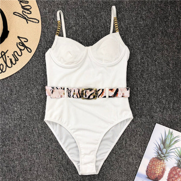 In-X Buckle white bodysuit Push up sexy bikini 2020 High cut one piece swimsuit female monokini Padded swimwear New bathing suit