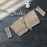 2019 Women Bikini Top Bandage Hollow-out Tassel Swimsuit With Sleeves Summer Crochet Lace Top Swimwear