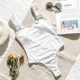 Peachtan Sexy high cut bodysuit bikini 2020 Solid white swimsuit one piece monokini Ruffle swimwear women bathers bathing suit