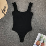 Peachtan Sexy high cut bodysuit bikini 2020 Solid white swimsuit one piece monokini Ruffle swimwear women bathers bathing suit