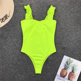 Peachtan Sexy high cut bodysuit bikini 2020 Solid white swimsuit one piece monokini Ruffle swimwear women bathers bathing suit